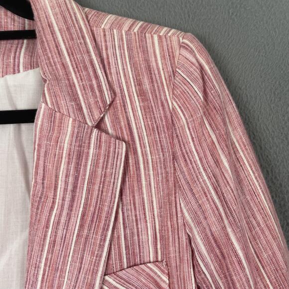 Dalia Blazer Womens Medium Pink White Striped Linen Cotton Tailored Jacket Suit - Picture 3 of 13